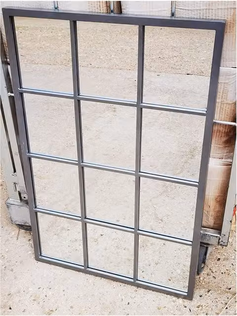 DEENZ Silver Industrial Window Style Rectangular Wall Mirror