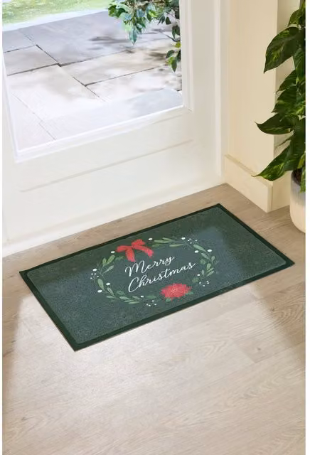 Artsy Mats Merry Christmas Wreath Large Doormat, Green, Weatherproof and Non-Slip