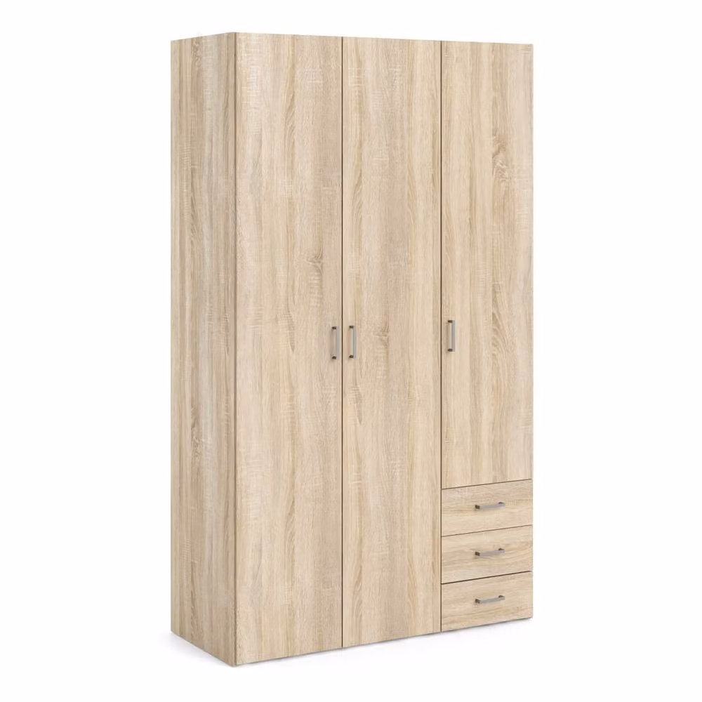 Wyld Haus Berlin Natural Oak Wardrobe with 3 Hinged Doors, 3 Integrated Drawers and Internal Shelves in Brown Matt Finish – 2
