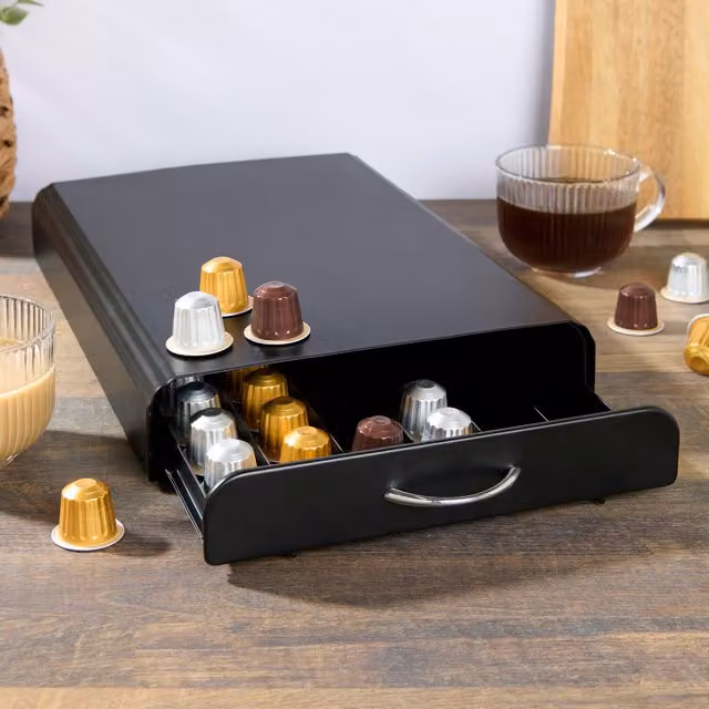 Nespresso Compatible 60 Piece Metal Coffee Pod Drawer Unit in Matt Black