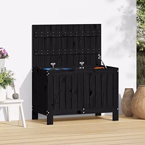 vidaXL Garden Storage Box in Black Solid Pine Wood, W/D/H: 76 x 42.5 x 54 cm – 2