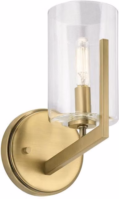 Kichler Nye Mid-Century Cylinder Wall Lamp in Brushed Natural Brass and Transparent Glass