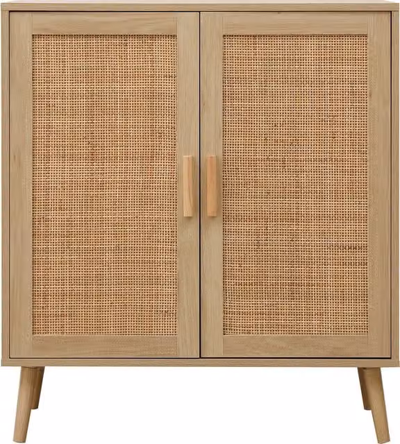 Home Deluxe Scandinavian Style Wood and Rattan Sideboard in Brown and Beige