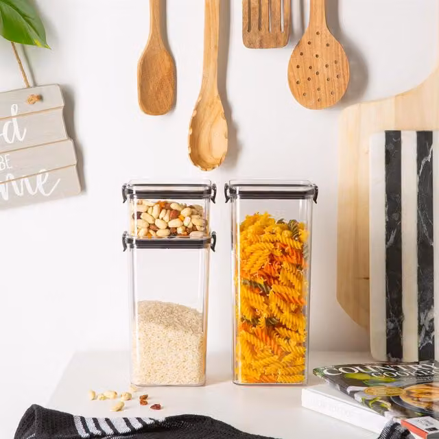 Argon Tableware 3-Piece Airtight and Leakproof Food Storage Container Set in Black and Transparent Plastic