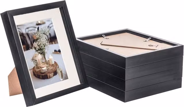 Nicola Spring Pack of 5 Rectangular 3D Box Photo Frames in Black and Yellow with 5 x 7 inch Mount