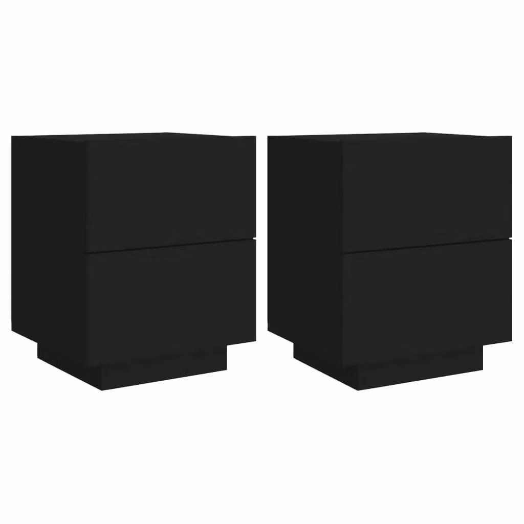 Berkfield Home Set of 2 Black Modern Bedside Cabinets with Integrated LED Lighting and MDF Construction – 2
