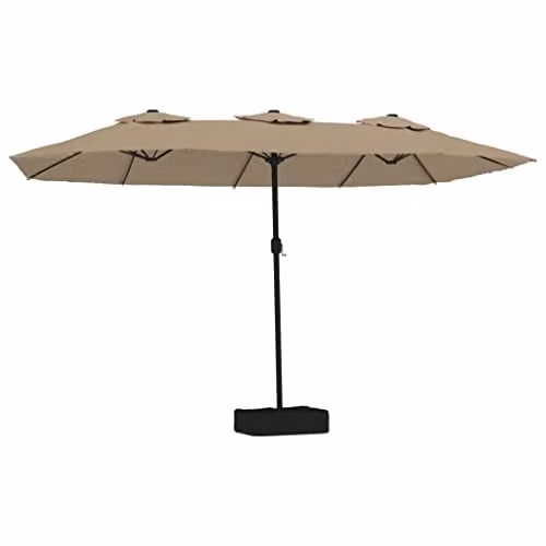 vidaXL Double-Head Cantilever Garden Parasol with LEDs in Beige, W: 449 cm, H: 265 cm
