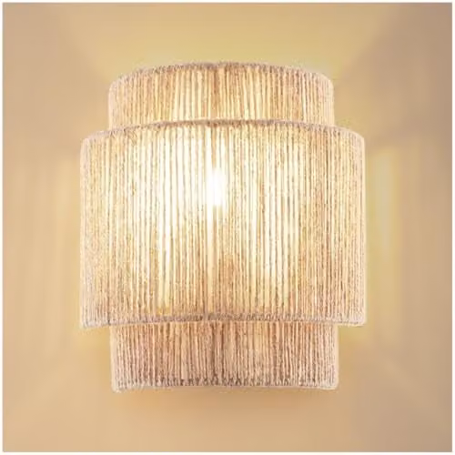 tectake Boho Style Wall Lamp with 3-Tier Jute Lampshade and Metal Frame, Beige and Brown, W/D/H: 23 x 12 x 25.5 cm – 1
