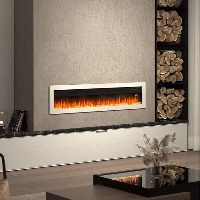 Livingandhome White Rectangular Electric Fireplace, Wall Mounted or Freestanding, Width: 101.6 cm