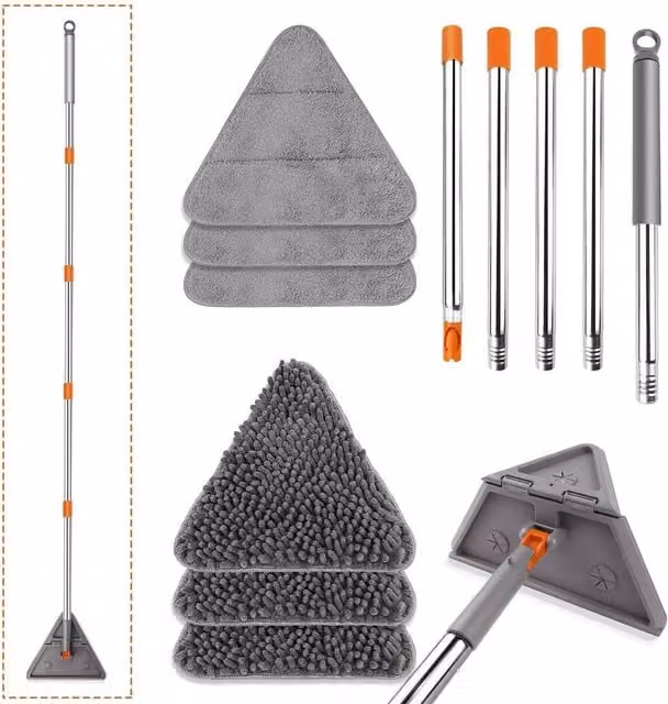 Kelvenix Grey Triangle Wall Cleaning Mop with Microfibre Fabric and Telescopic Handle