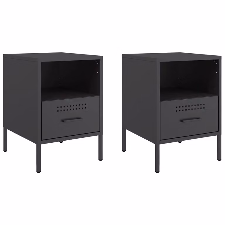 Berkfield Home Set of 2 Industrial Black Metal Bedside Cabinets, W/D/H: 36 x 39 x 50.5 cm