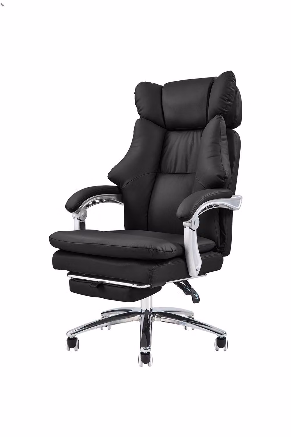 Living and Home Ergonomic Reclining Office Chair with Footrest and Adjustable Headrest in Black Synthetic Leather – 2