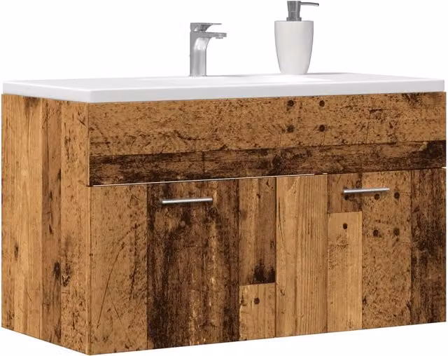 Berkfield Home Wall Mounted Bathroom Sink Cabinet in Old Wood Brown, W/D/H: 90 x 38.5 x 46 cm – 1