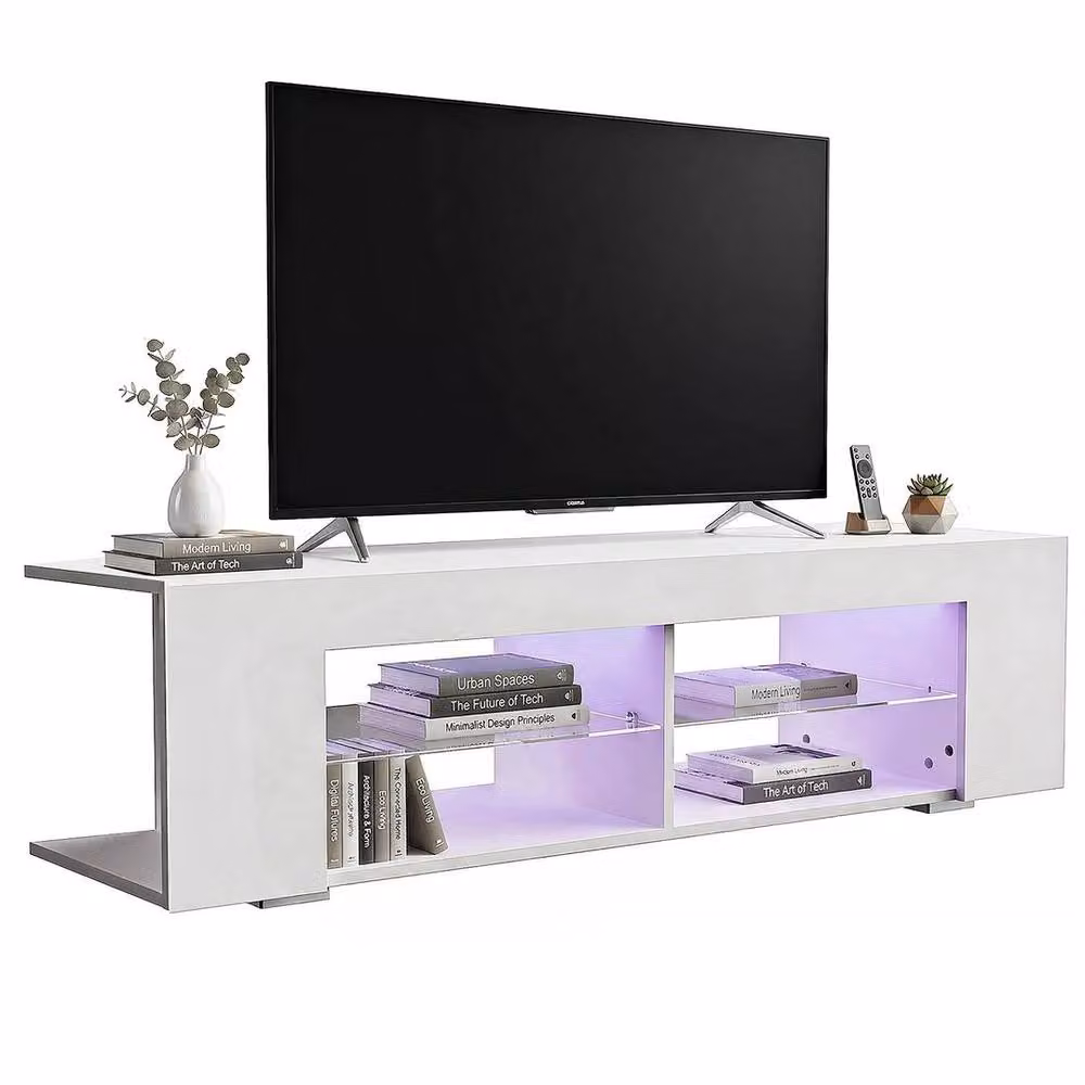 FLAVORA High Gloss White TV Cabinet with Integrated RGB LED Light – 3