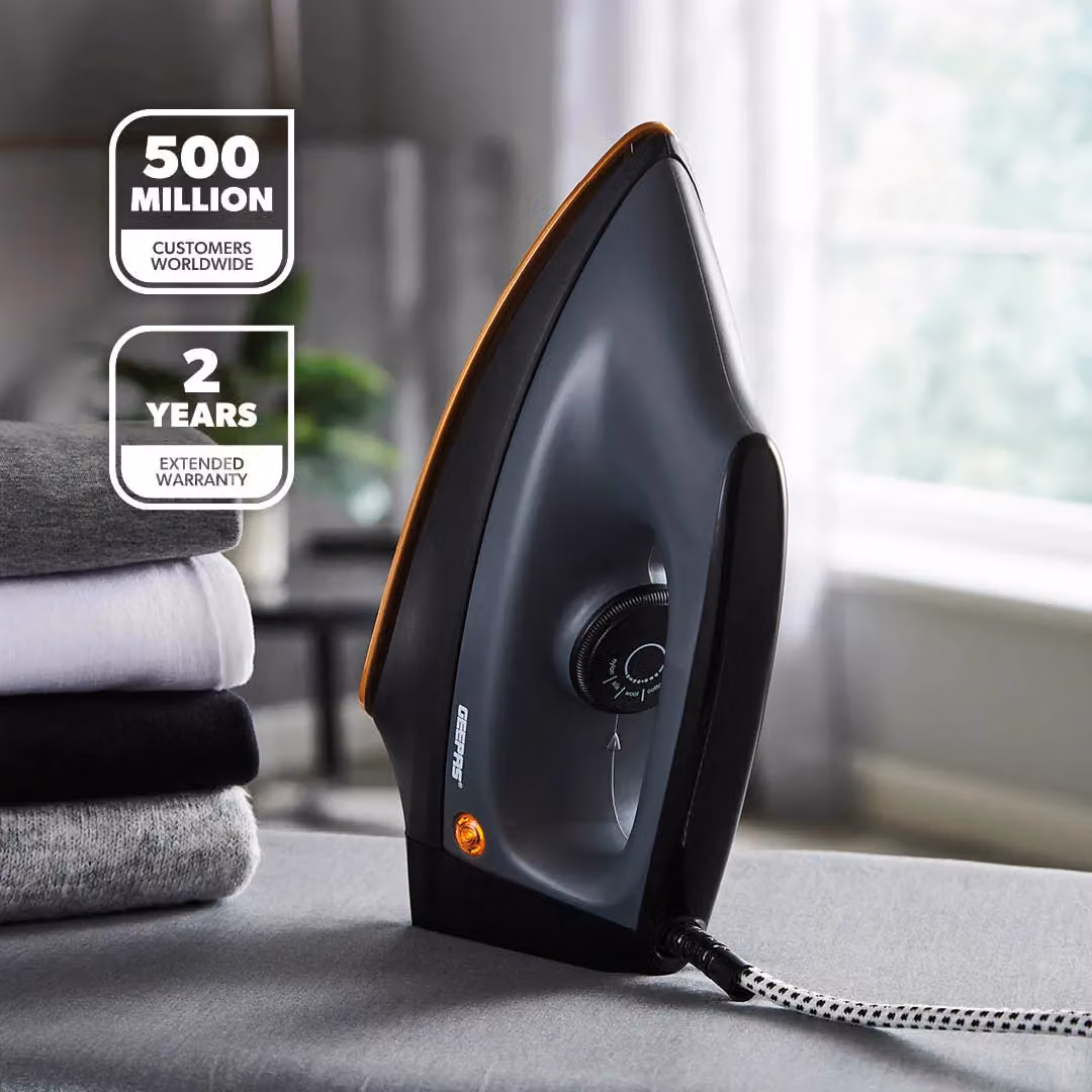 Geepas 1200W Heavyweight Dry Iron with Ceramic Non-Stick Soleplate and Auto Cut-Off in Black and Gold – 2