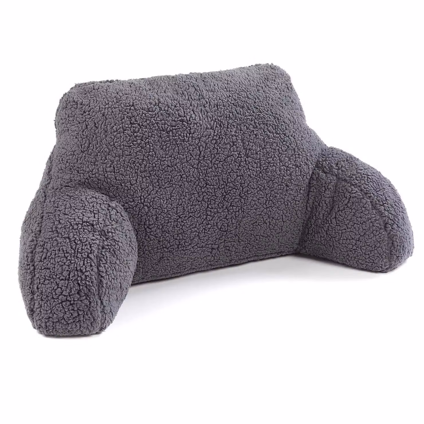 OHS Teddy Fleece U-Shaped Bed Reading Cushion with Lumbar Support and Arms in Grey – 2