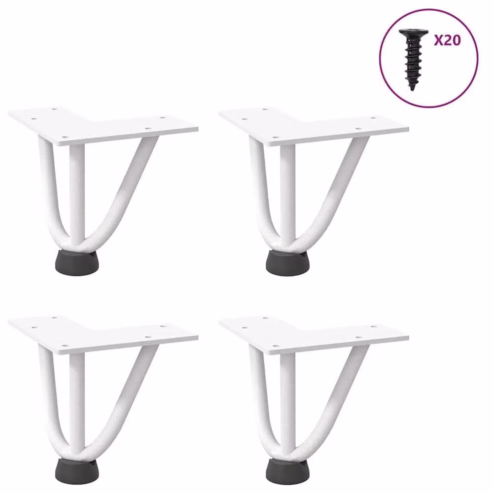 Berkfield Home White Solid Steel Hairpin Table Legs, 4 Pieces, Height: 10 cm