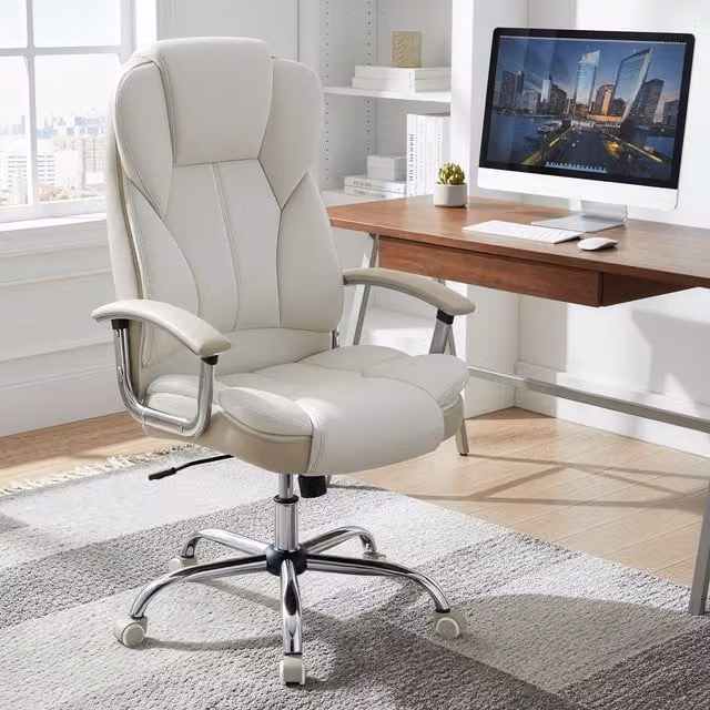 SONGMICS White Gaming and Office Chair with Armrests and Headrest