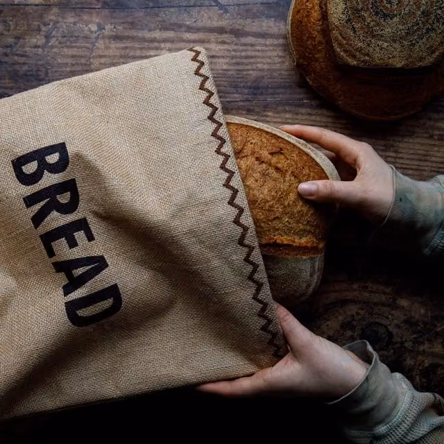 Natural Elements Eco-Friendly Hessian Bread Bag in Brown and Beige