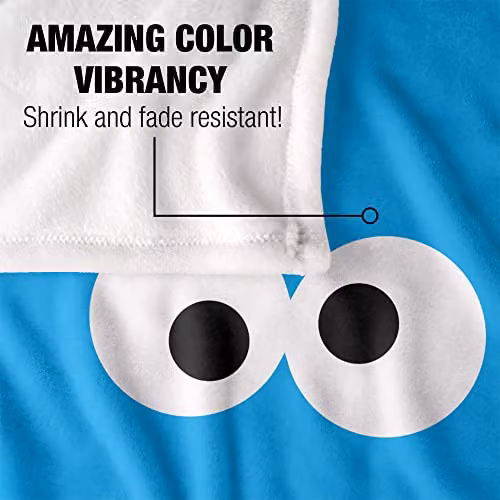 LOGOVISION Sesame Street Cookie Monster Face Super Soft Fleece Throw Blanket in Blue and White, W/D/H: 152 x 127 cm – 3