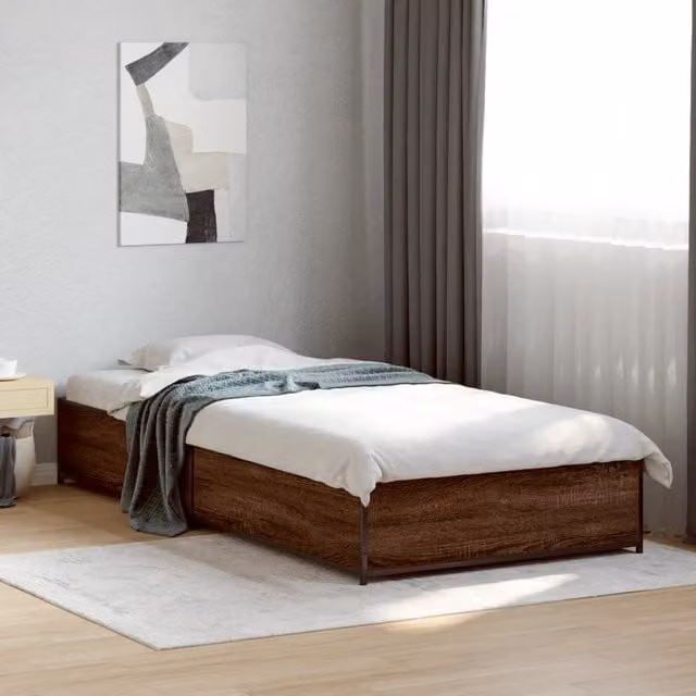 Berkfield Home Bed Frame in Brown Oak, W/D/H: 100 x 200 cm