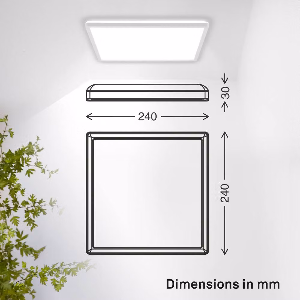 B.K.Licht White LED Slim Ceiling Panel Light, 16W, 1900lm, 4000K Neutral White, IP44 Splash-Proof, W/D/H: 24 x 24 x 3 cm – 6