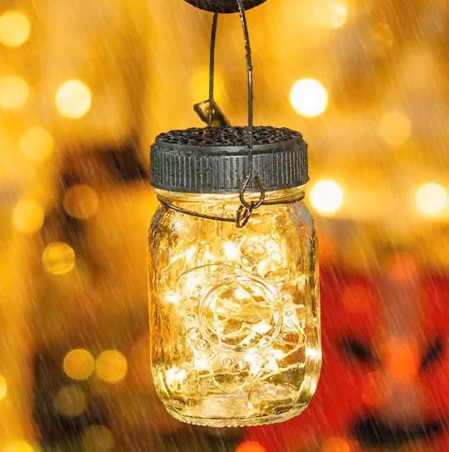 Leaper Pack of 4 Mini Solar Mason Jar RGB LED String Lights in Transparent Glass and Copper – 6
