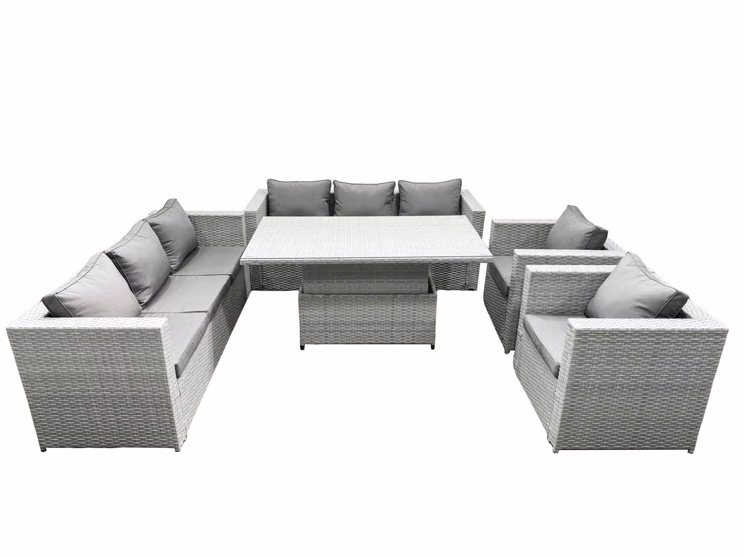 Fimous Rattan Garden Furniture Set with Adjustable Lifting Table, Sofa, and Armchair in Light Grey – 2