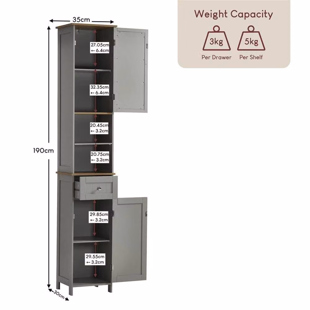 Kelvenix Glamour Grey Matt Freestanding 2 Door Tall Bathroom Cabinet with Mirrored Doors – 2