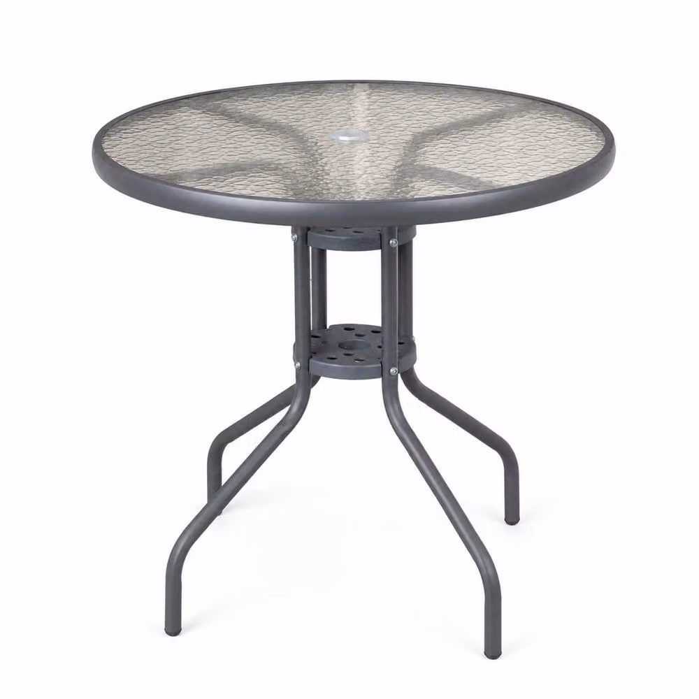 Samuel Alexander 4 Person Outdoor Round Garden Table with Glass Top in Grey, W/D/H: 80 x 80 x 72 cm – 2