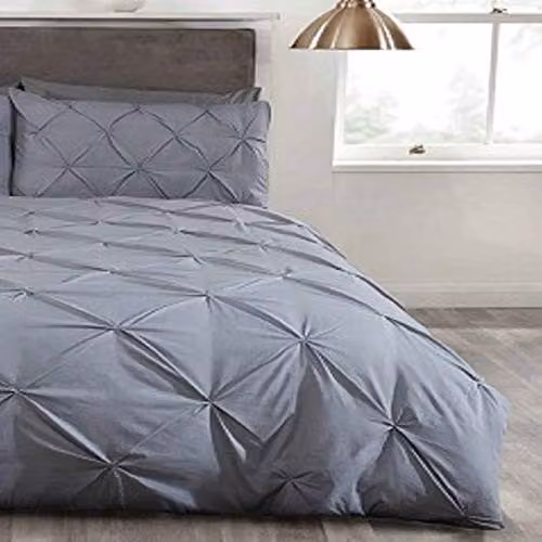 Rapport Home Pintuck Balmoral Duvet Cover and Pillowcase Set in Silver and Green, W/D/H: 200 x 200 cm