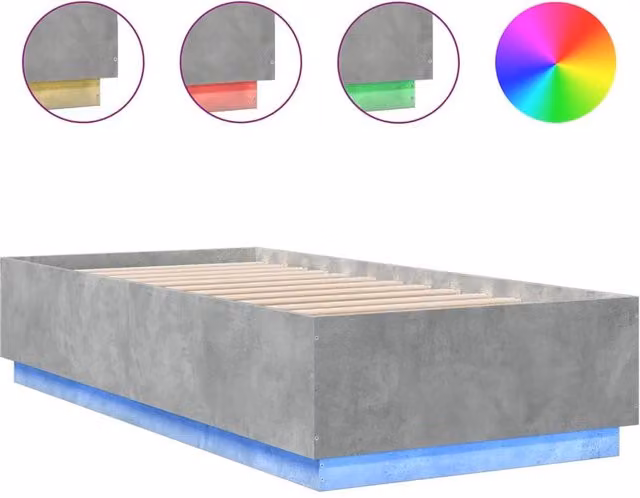 Berkfield Home Modern Bed Frame with LED Under-Bed Lighting and USB Charging Port in Concrete Grey, W/D/H: 100 x 200 cm