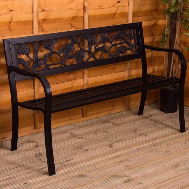 Vida Designs Classic Floral Black Metal and Plastic Garden Bench