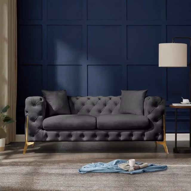 Home Detail Jaguar 2 Seater Chesterfield Sofa in Anthracite Grey Velvet Fabric