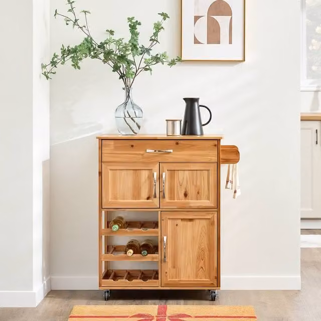SoBuy Mobile Wine Rack and Serving Cart with Drawer in Brown