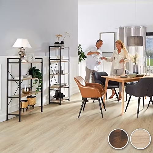 tectake Leeds 4-Tier Modern Bookcase with Adjustable Shelves in Brown, W/D/H: 67.5 x 31.5 x 121.5 cm – 2