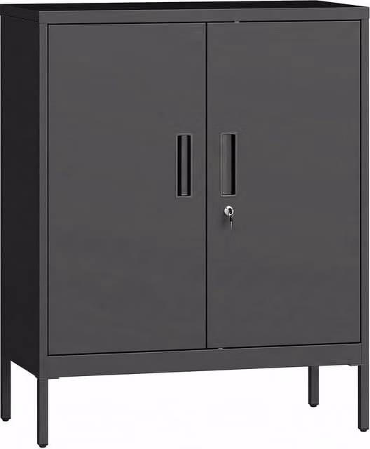 Rolipo Black Metal Lockable Storage Cabinet with Adjustable Shelves and Hinged Doors – 1