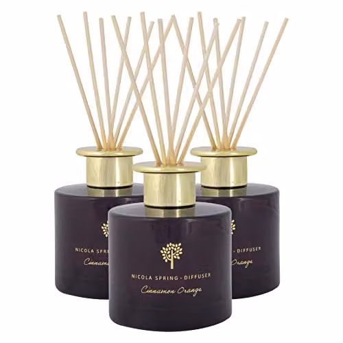 Nicola Spring Cinnamon and Orange Scented Reed Diffuser Set, Pack of 3, 200ml per bottle, Purple Fruity and Spicy Home Fragrance