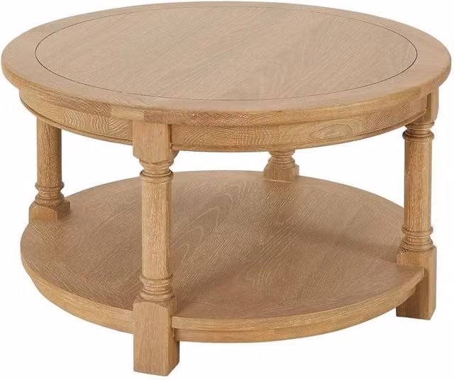 FORGEVIO Classic Round Oak Coffee Table in Whitewash Natural