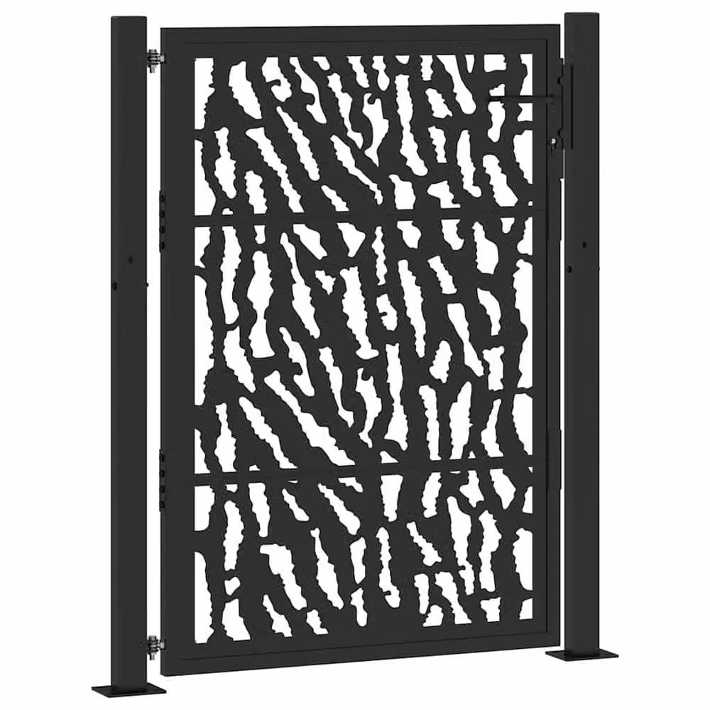 Berkfield Home Beautiful Garden Gate in Black Steel with Trace Design, W: 105 cm, H: 130 cm – 3