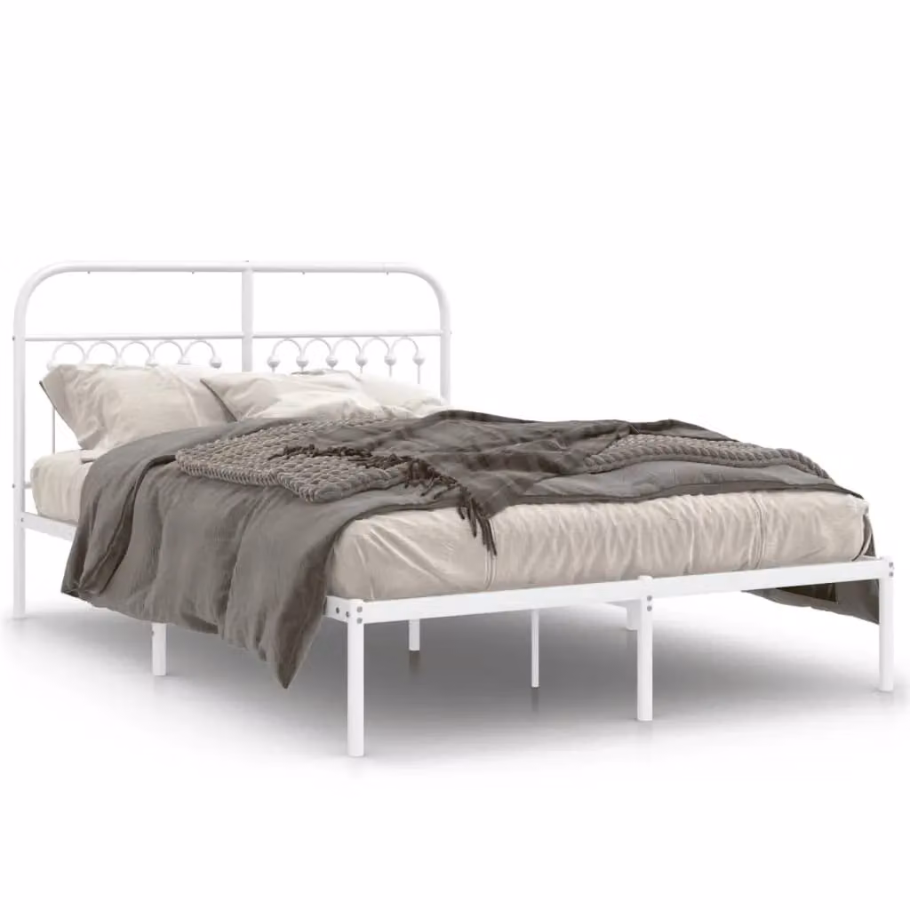 Berkfield Home Metal Bed Frame with Headboard, White, W/D/H: 140 x 190 cm – 2