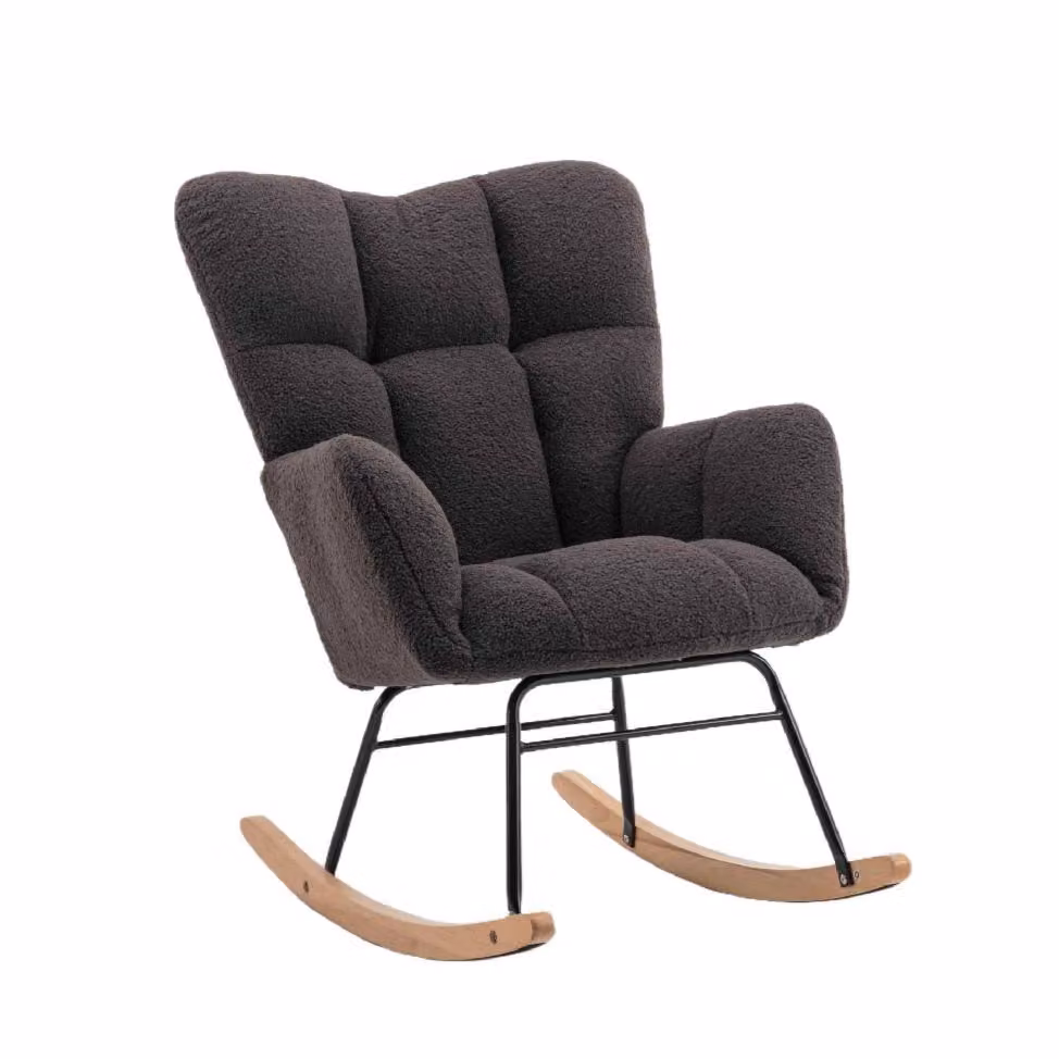 Aosom UK Mid Century Modern Rocking Chair with Padded Bouclé Wingback Armchair and Armrests, W/D/H: 80 x 70 x 95 cm, Dark Grey – 2