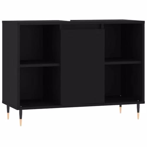 vidaXL Modern Black Bathroom Cabinet with Hinged Doors and Internal Shelves, W/D/H: 80 x 33 x 60 cm