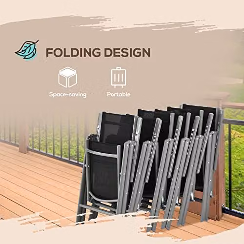 Outsunny 7 Piece Garden Dining Set with Tempered Glass Table and 6 Reclining Chairs in Black – 4