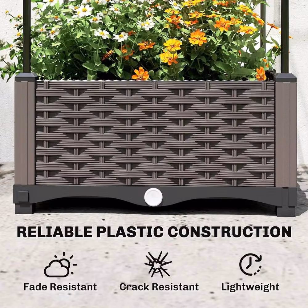 EONLION Black Plastic WPC Raised Garden Bed with Trellis, W: 179 cm, D: 40 cm, H: 40 cm – 3