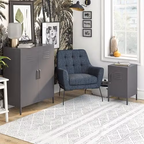 DHP Furniture Bradford Grey Metal 2 Door Storage Cabinet H 101.5 x W 80.0 x D 40.0 cm – 2