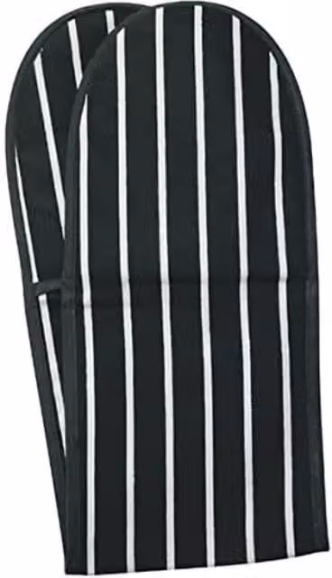 Rushbrookes Butchers Stripe Double Oven Gloves in Slate Grey Cotton – 1