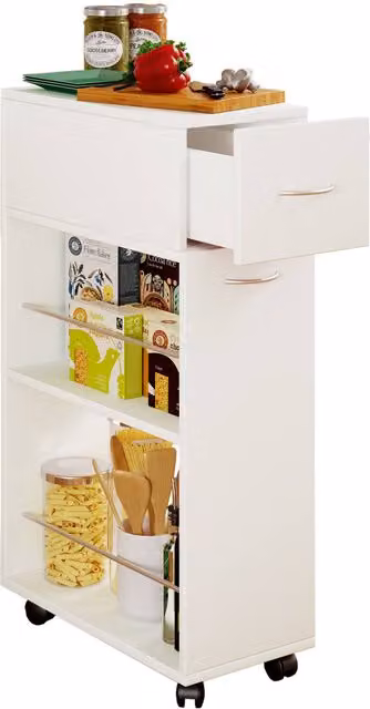 VCM Kitchen Trolley with Tusal Drawer in White Lacquered Finish