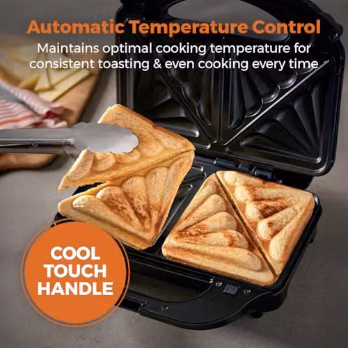 Tower 3-in-1 Snack Maker with Removable Ceramic Non-Stick Plates and Auto Shut-Off, 900W, Silver and Black – 10