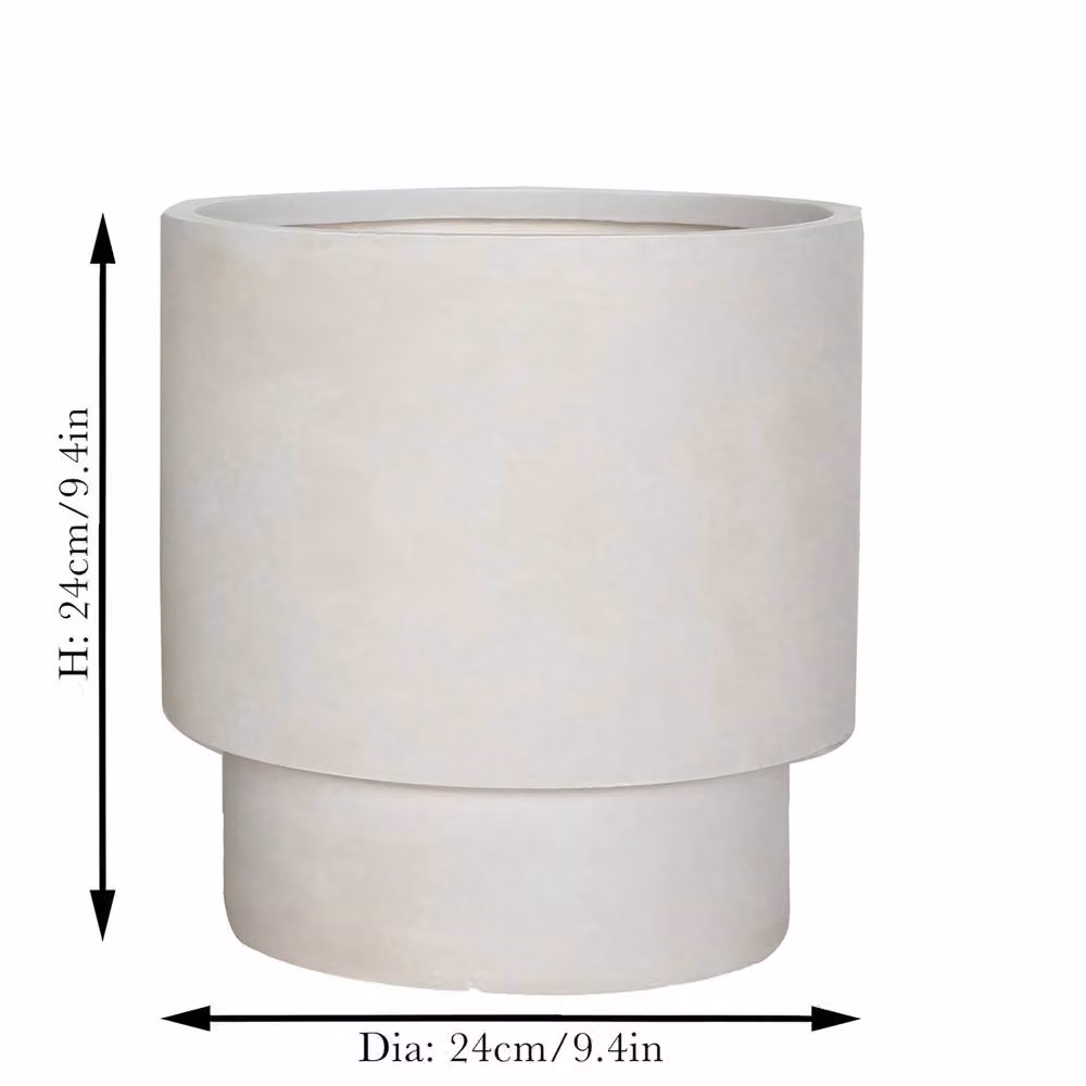 Dibor Small Beige Fibre Clay Indoor Outdoor Garden Planter Pot, H: 24 cm, Dia: 24 cm – 2